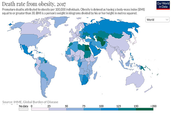 Карта Мира смертности от ожирения.